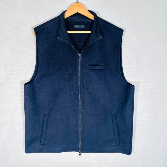 Patrick Assaraf Vest Mens 2XL Blue Wool Full Zip Sleeveless Pockets - Picture 1 of 10